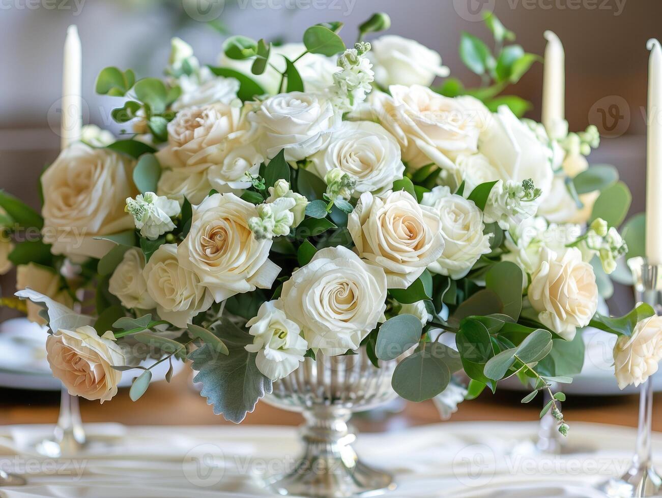 Elegant white roses in a glass vase photo