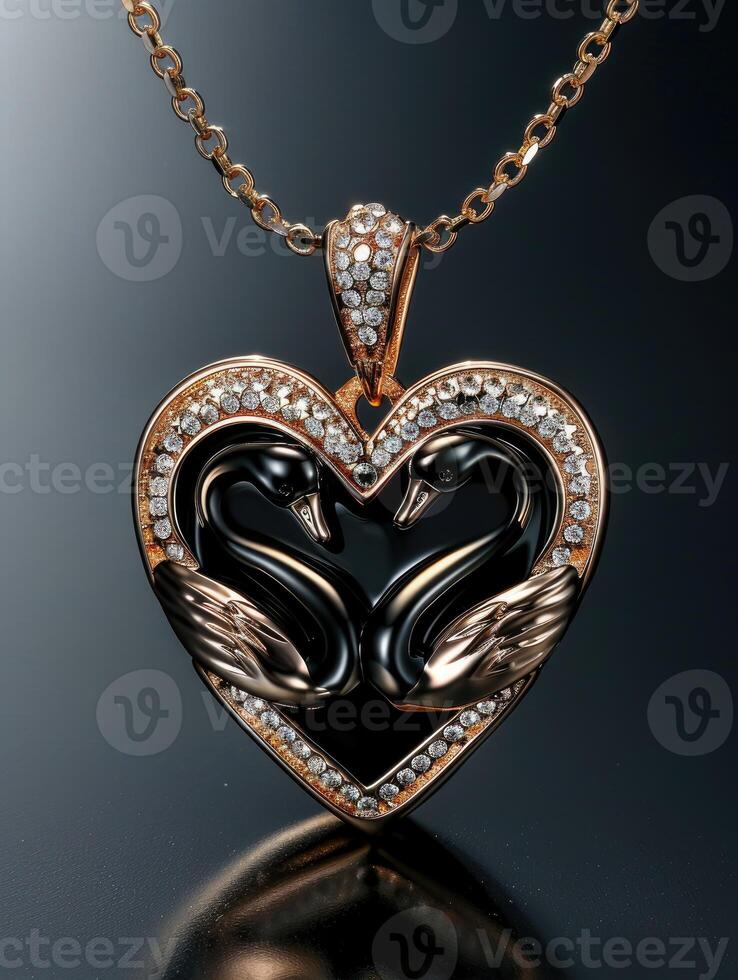 Elegant pendant showing two swans forming a heart shape. photo