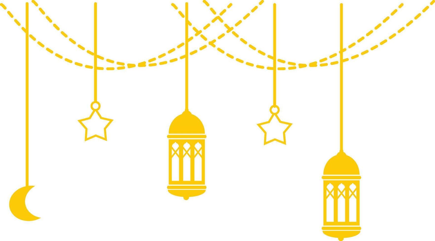 Ramadan Lantern Decoration. Gold Hanging Islamic Ornament. vector