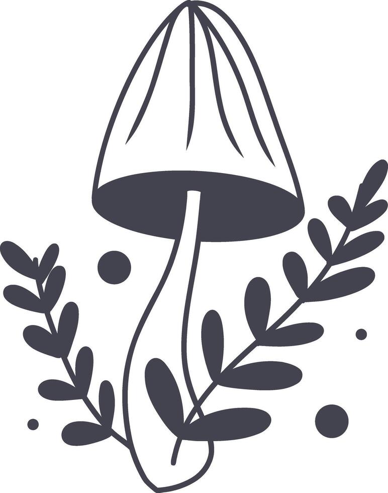 Celestial Magic Mushroom in Minimalist Doodle Style. Mystical Bohemian Mushroom. vector