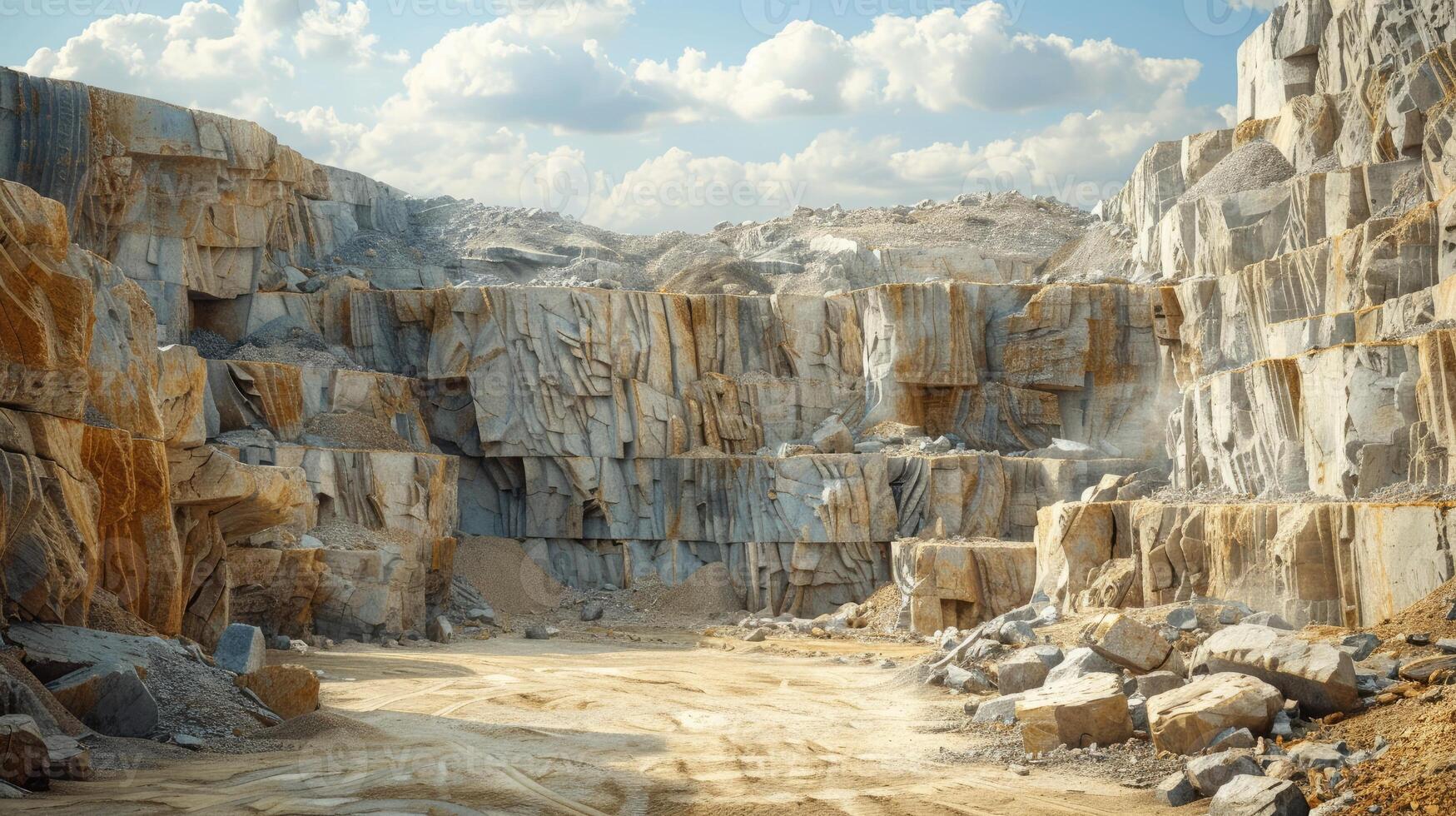 A vast quarry with rugged rock formations photo