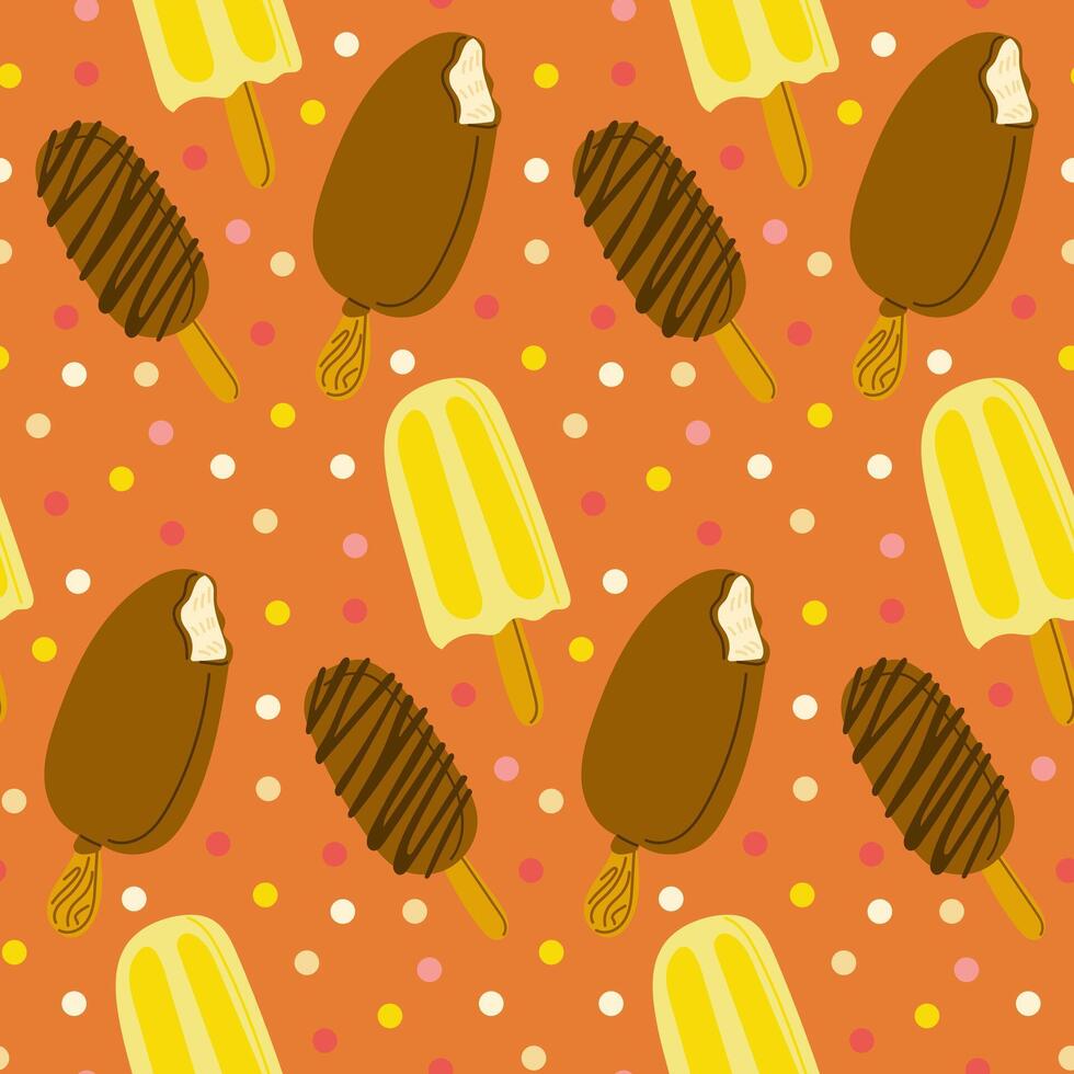 Contrast seamless pattern with chocolate ice creams on sticks vector