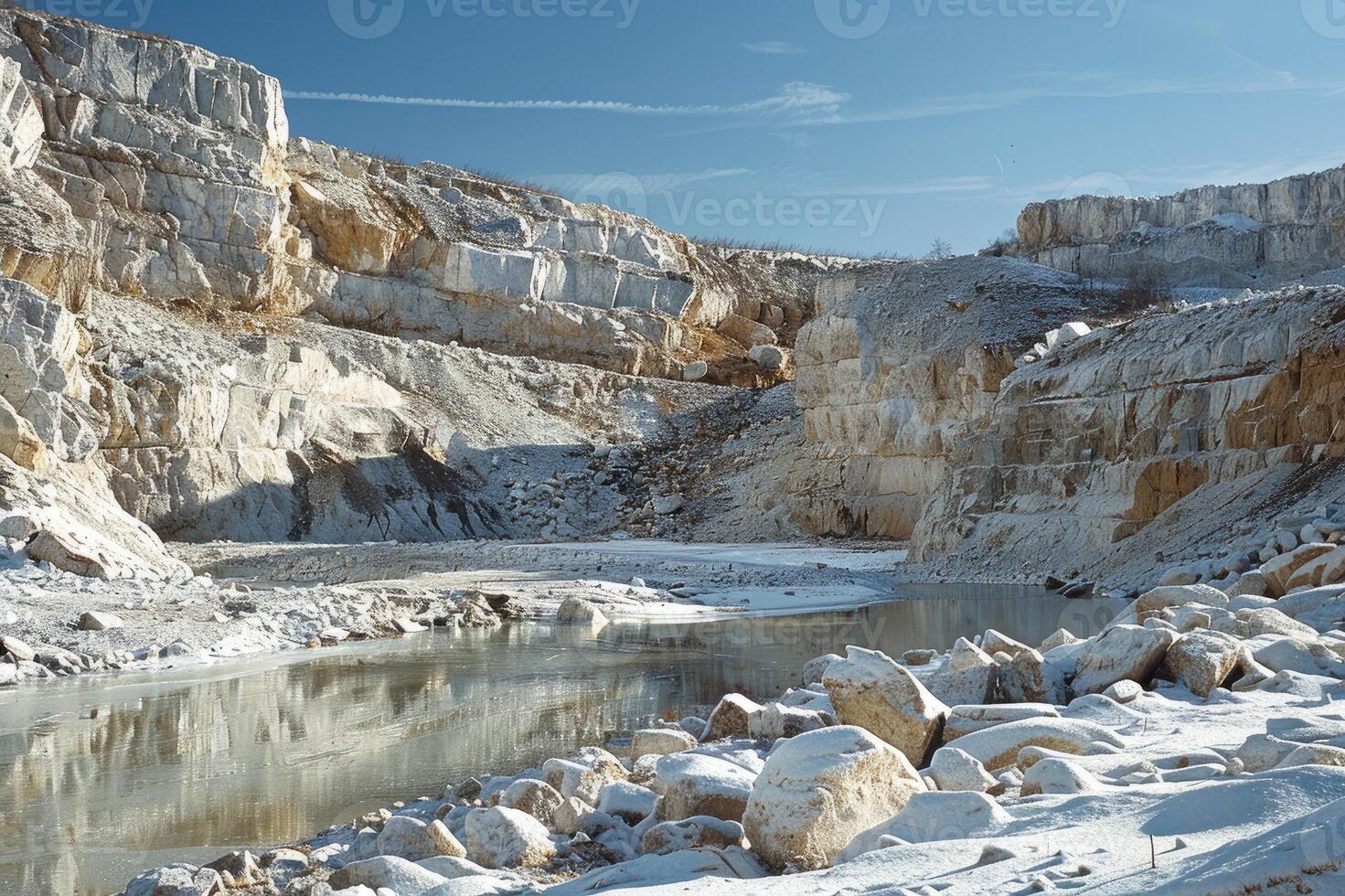 A vast quarry with rugged rock formations photo