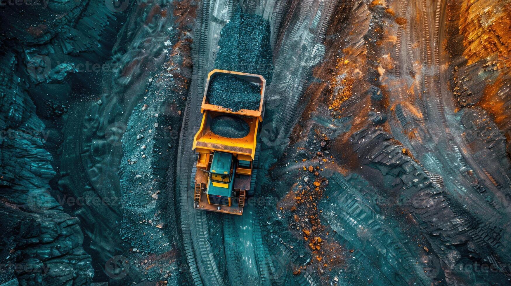 Machinery and infrastructure are visible, showcasing the industrial activity and scale of the coal mining operation. photo