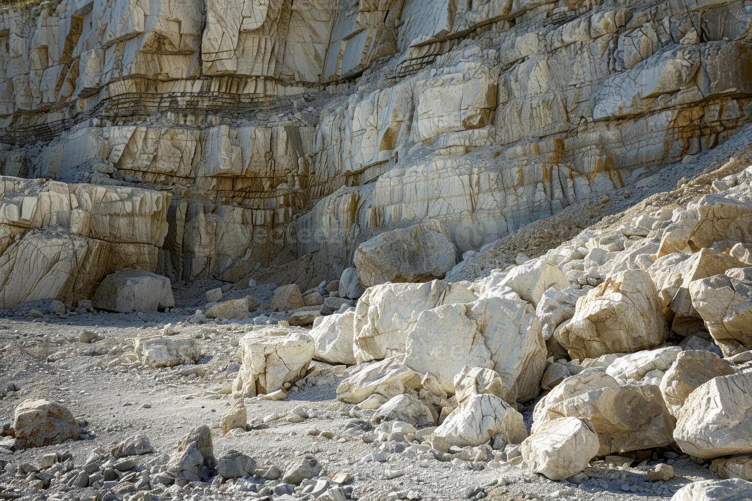 A vast quarry with rugged rock formations photo