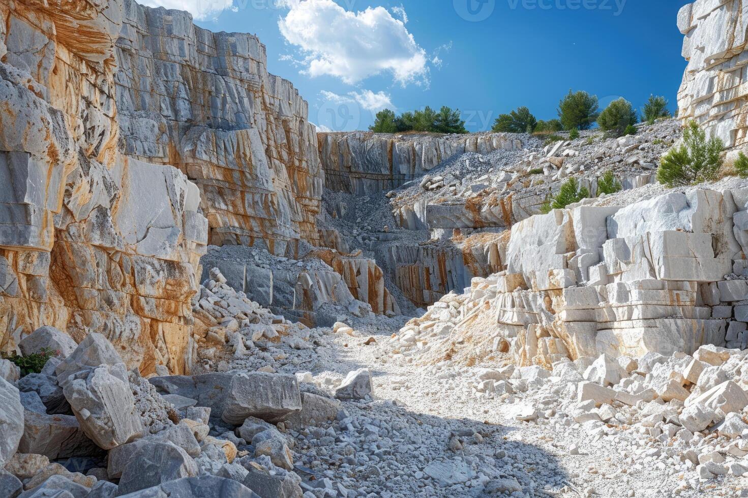 A vast quarry with rugged rock formations photo