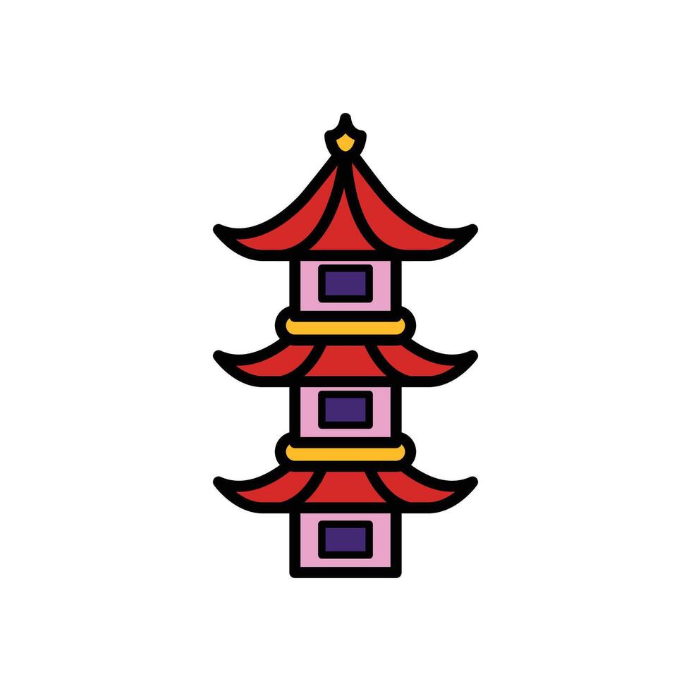 isolate chinese traditional building flat icon vector