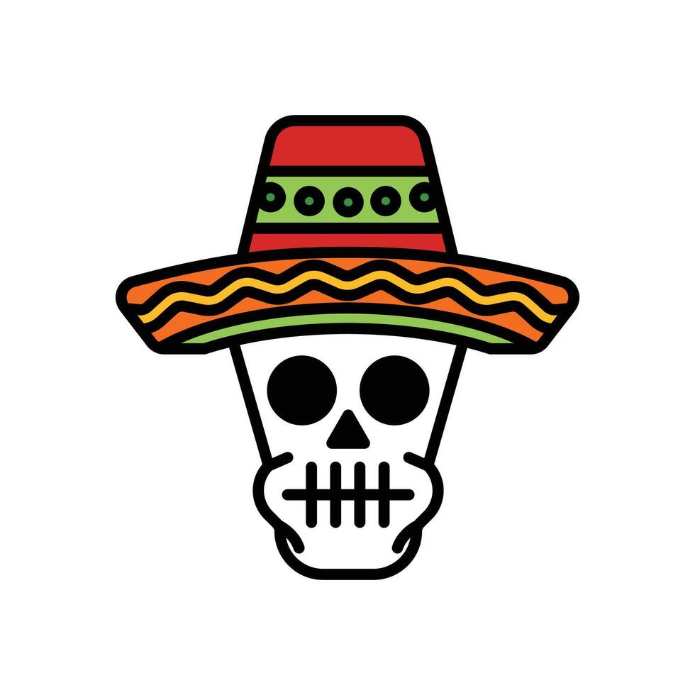 isolate mexican skull flat icon vector
