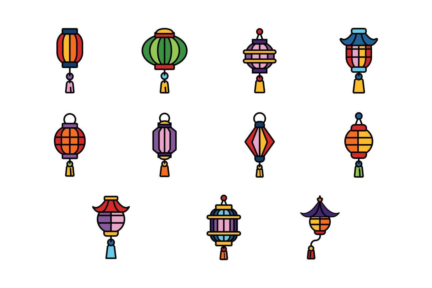 isolate chinese lantern flat icon set vector