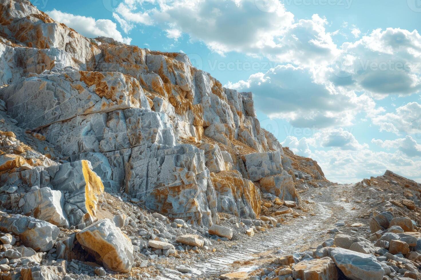 A vast quarry with rugged rock formations photo
