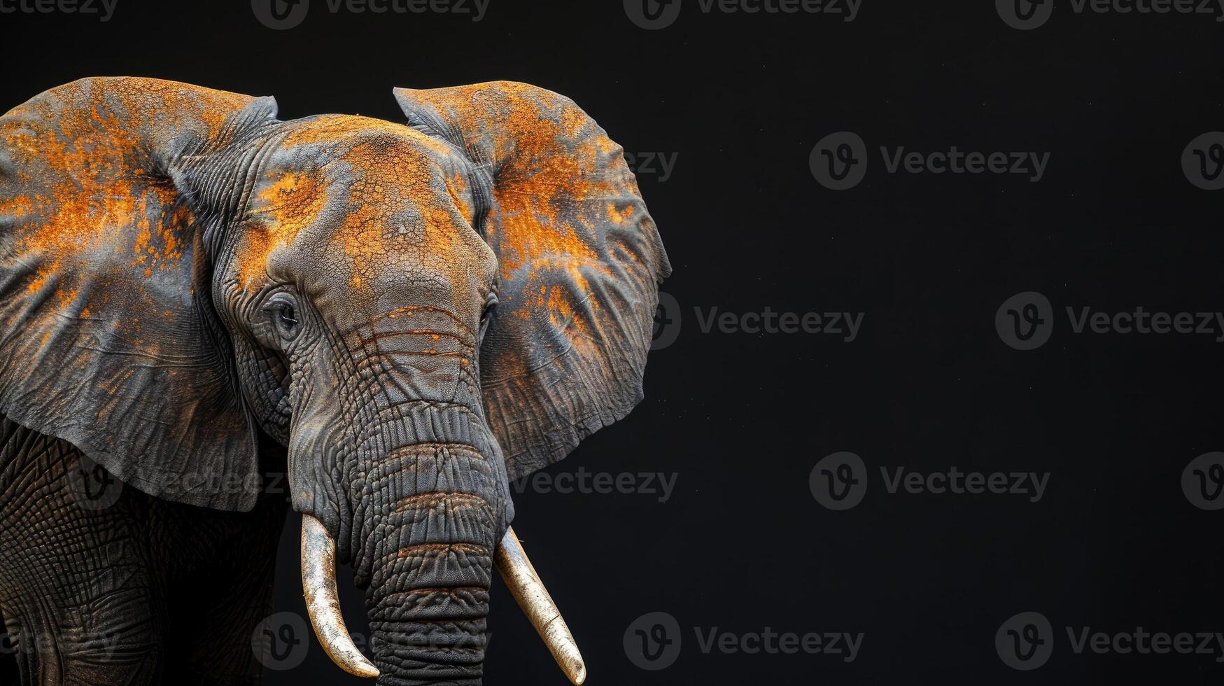 Majestic elephant portrait with tusks with dark background photo
