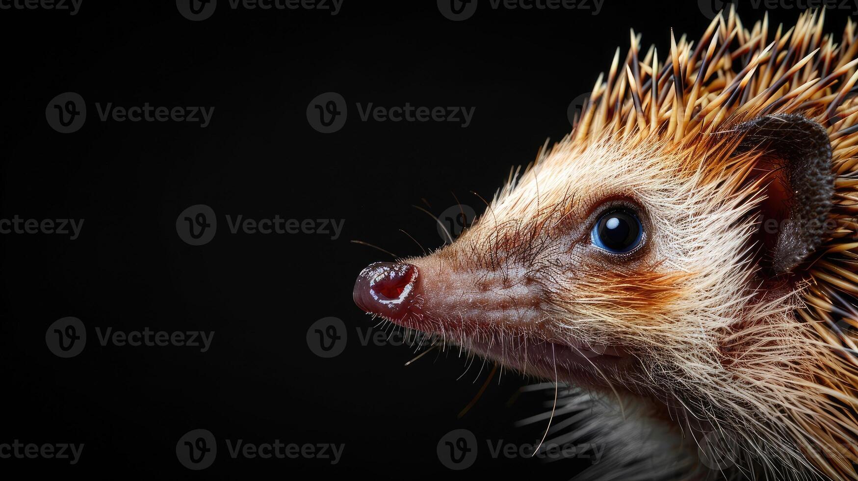 Close-up portrait of a cute hedgehog against black background. photo