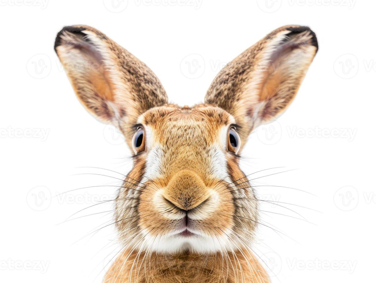 Close-up of a rabbit with a white background. photo