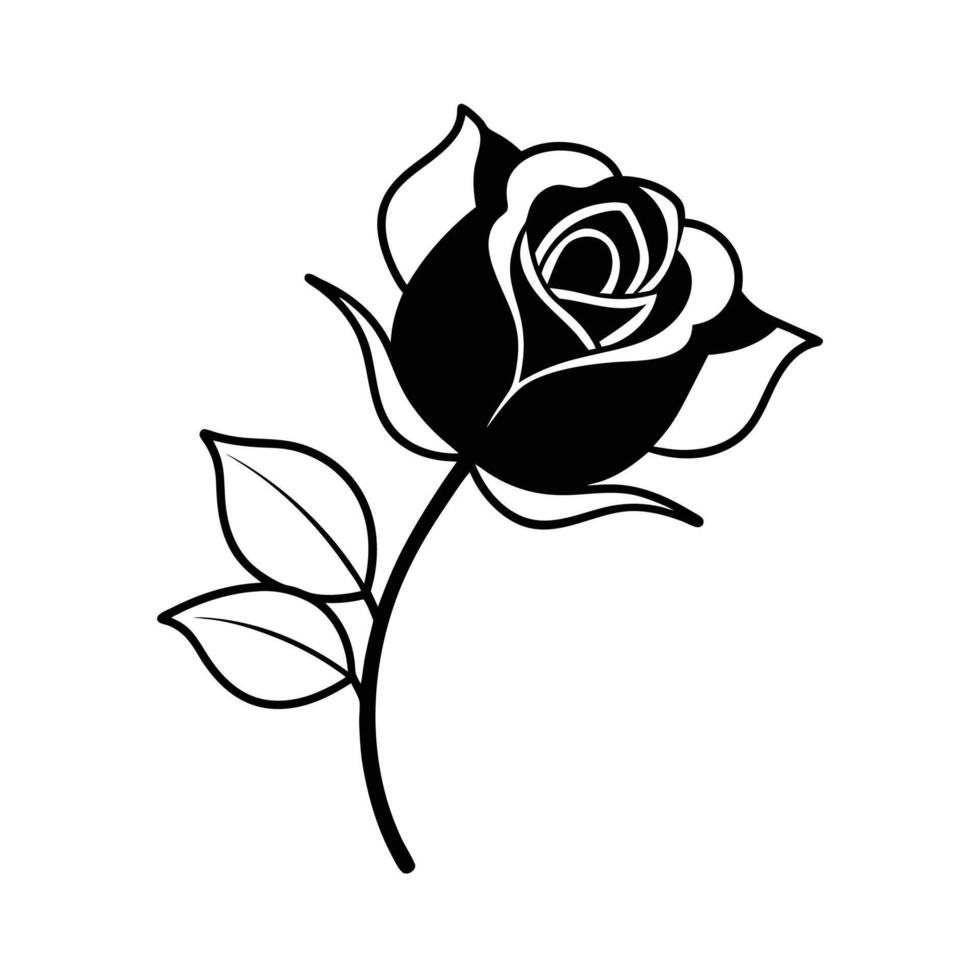 Rose Icon on Black and White . vector