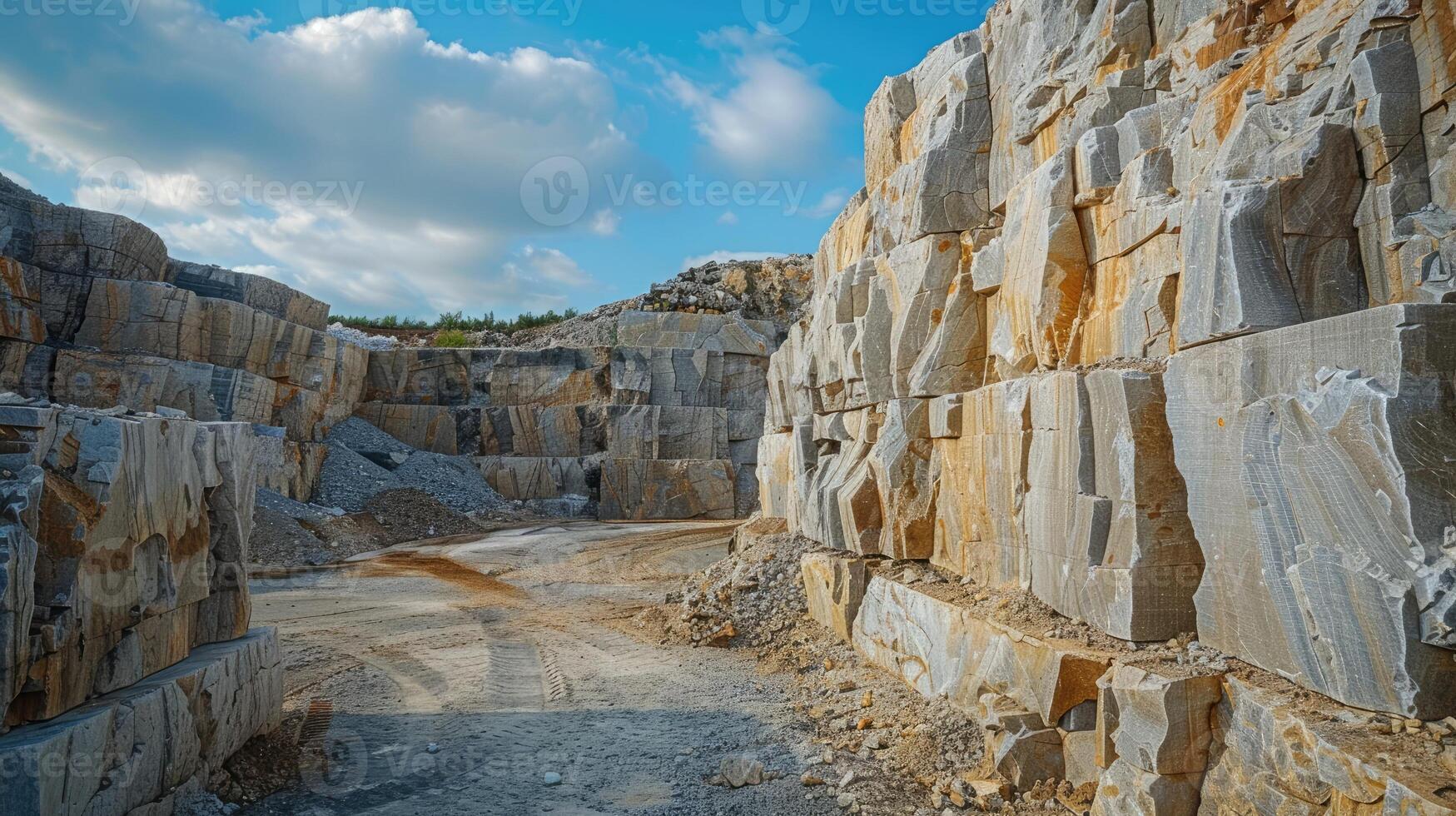 A vast quarry with rugged rock formations photo