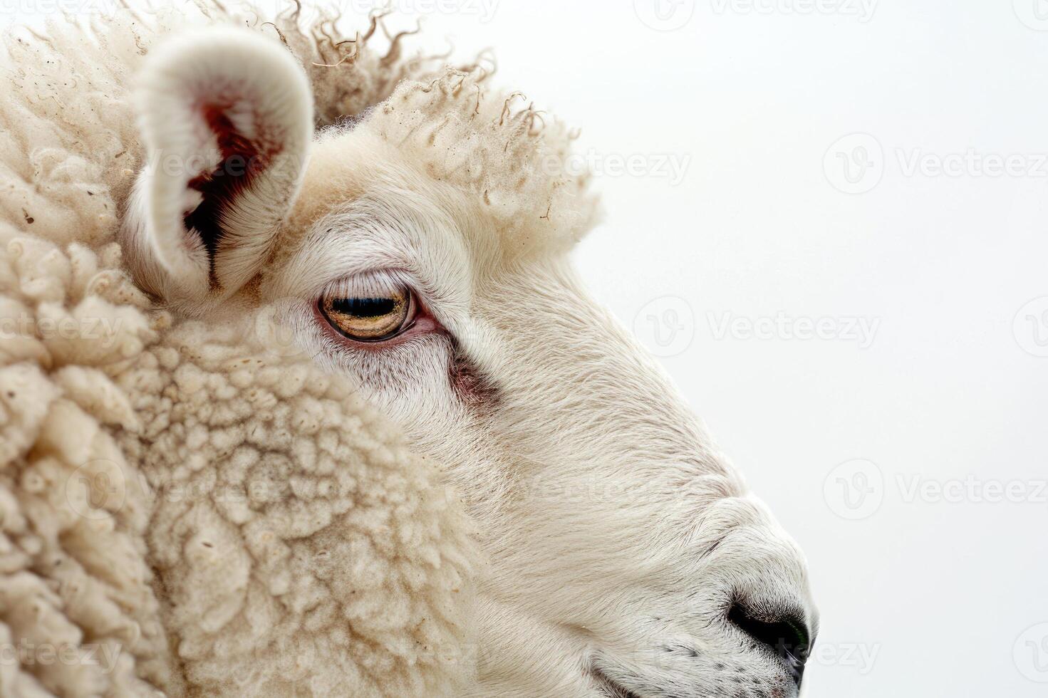 Close-up of sheep with curly wool on white background. photo