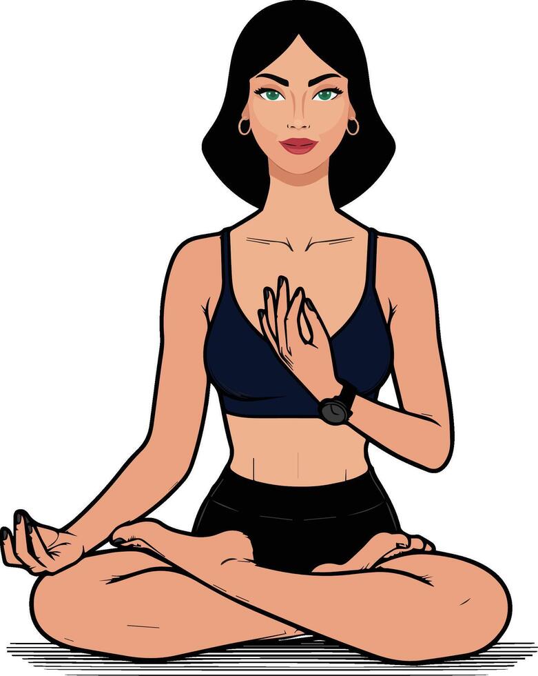 A line art illustration of a woman sitting on the floor in a meditation pose vector