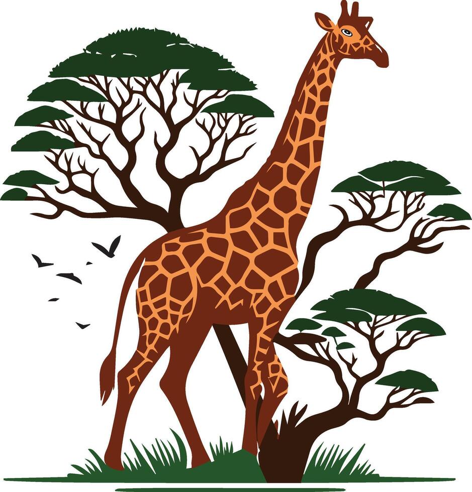 A Drawing of A Giraffe with tree vector