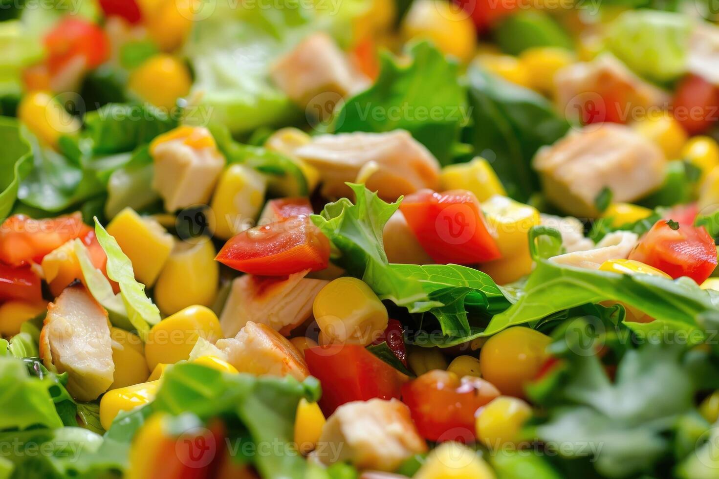 Nutritious salad with chicken and colorful veggies photo