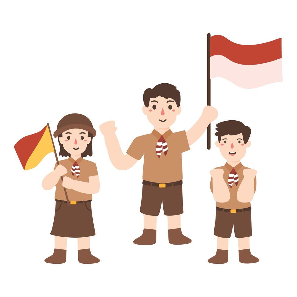 Boy And Girl Wear Indonesian Scout Uniforms Pramuka Day vector