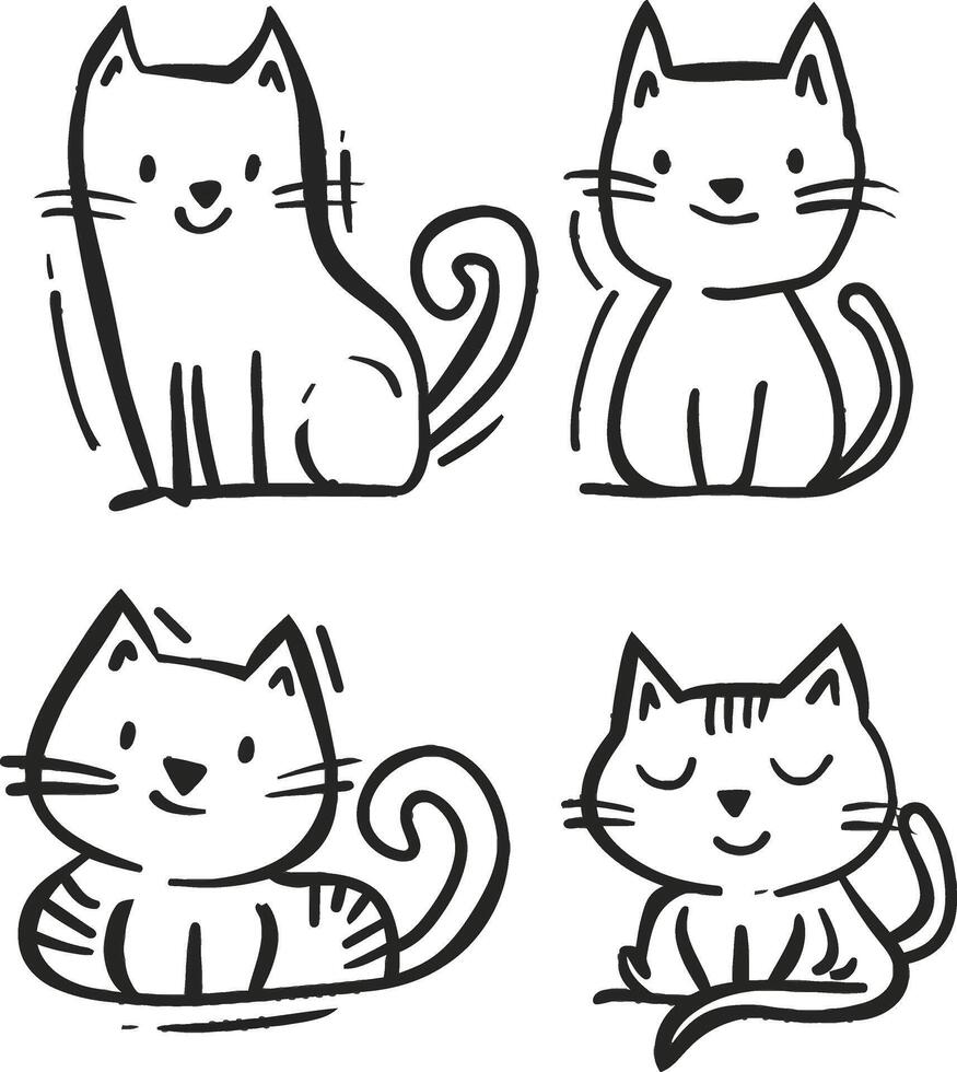 Sketch Drawing of Cute Cat Character in Cartoon Style vector