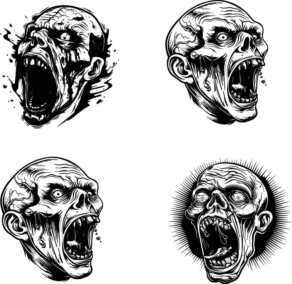 Line Art of a Screaming Zombie Head, Detailed and Simple Design for Halloween and Horror-themed Illustrations vector