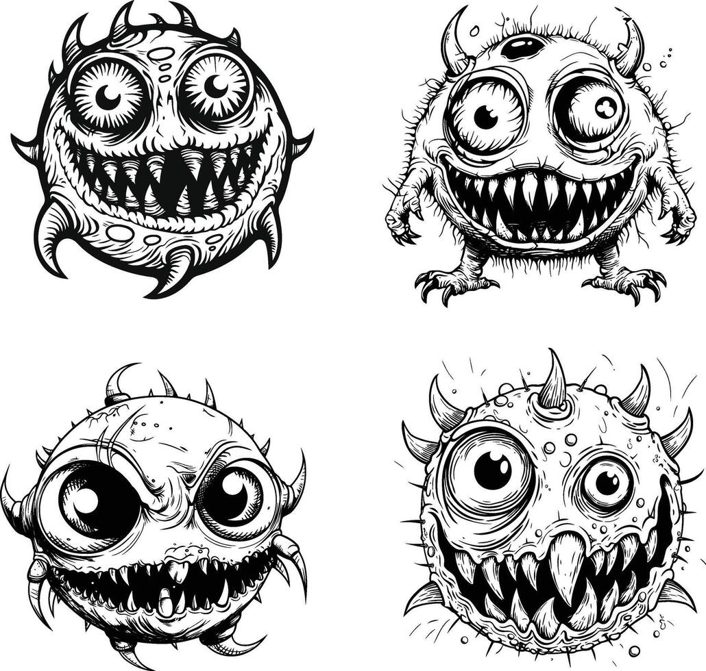 Fanged Monster Head Illustration, Creepy Creature Design with Sharp Fangs for Halloween and Horror-themed Projects vector