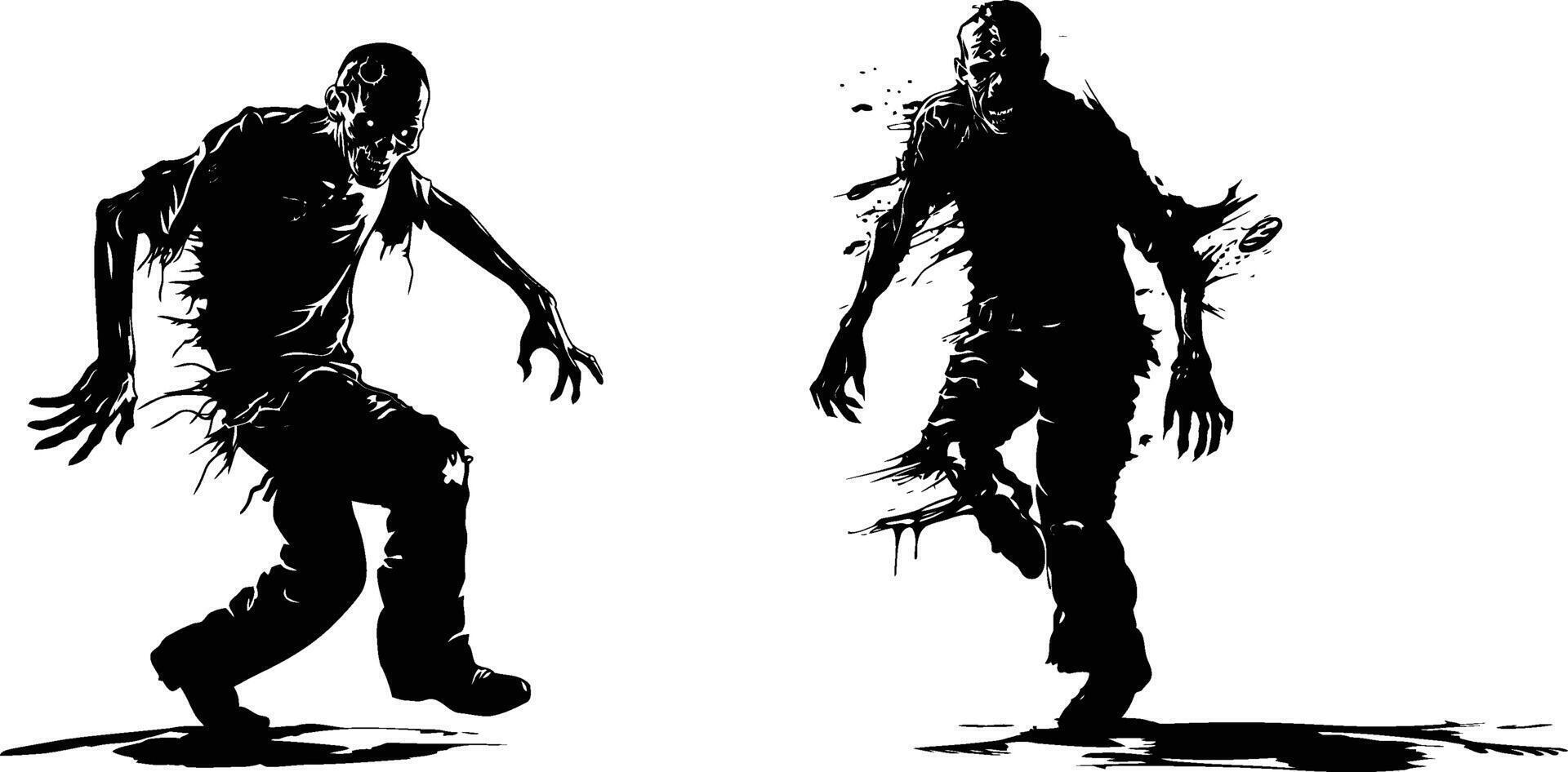 Silhouettes of Attacking Zombies, Detailed Illustrations Isolated on White Background, Perfect for Halloween and Horror-themed Art and Designs vector