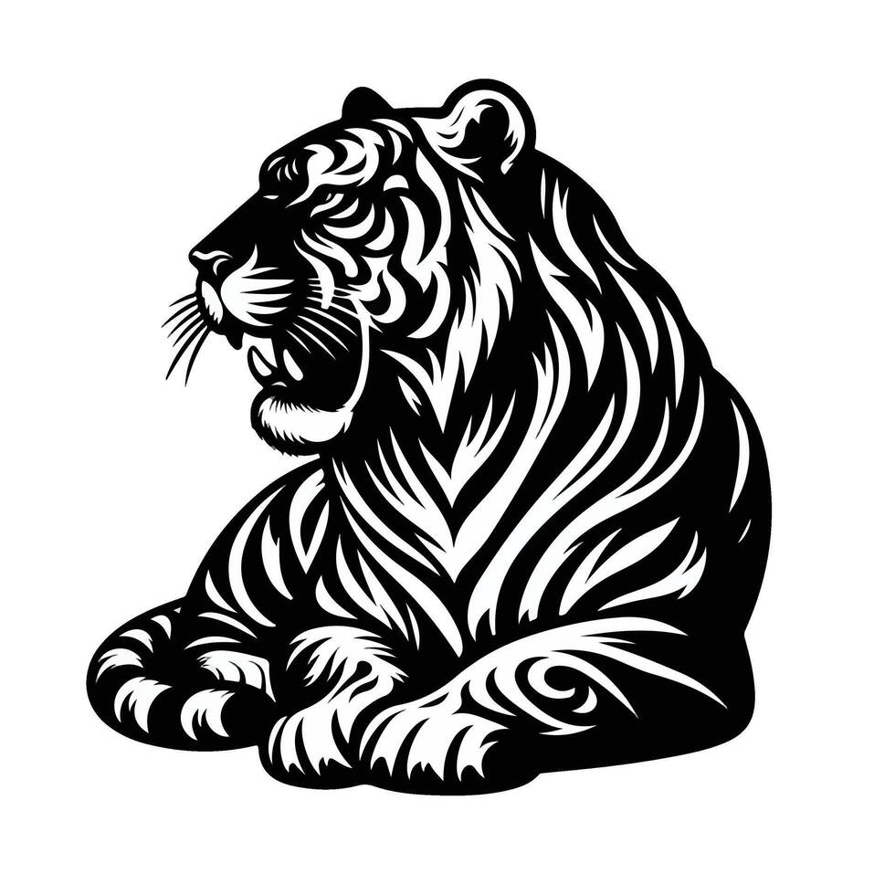Hand drawn tiger outline illustration vector