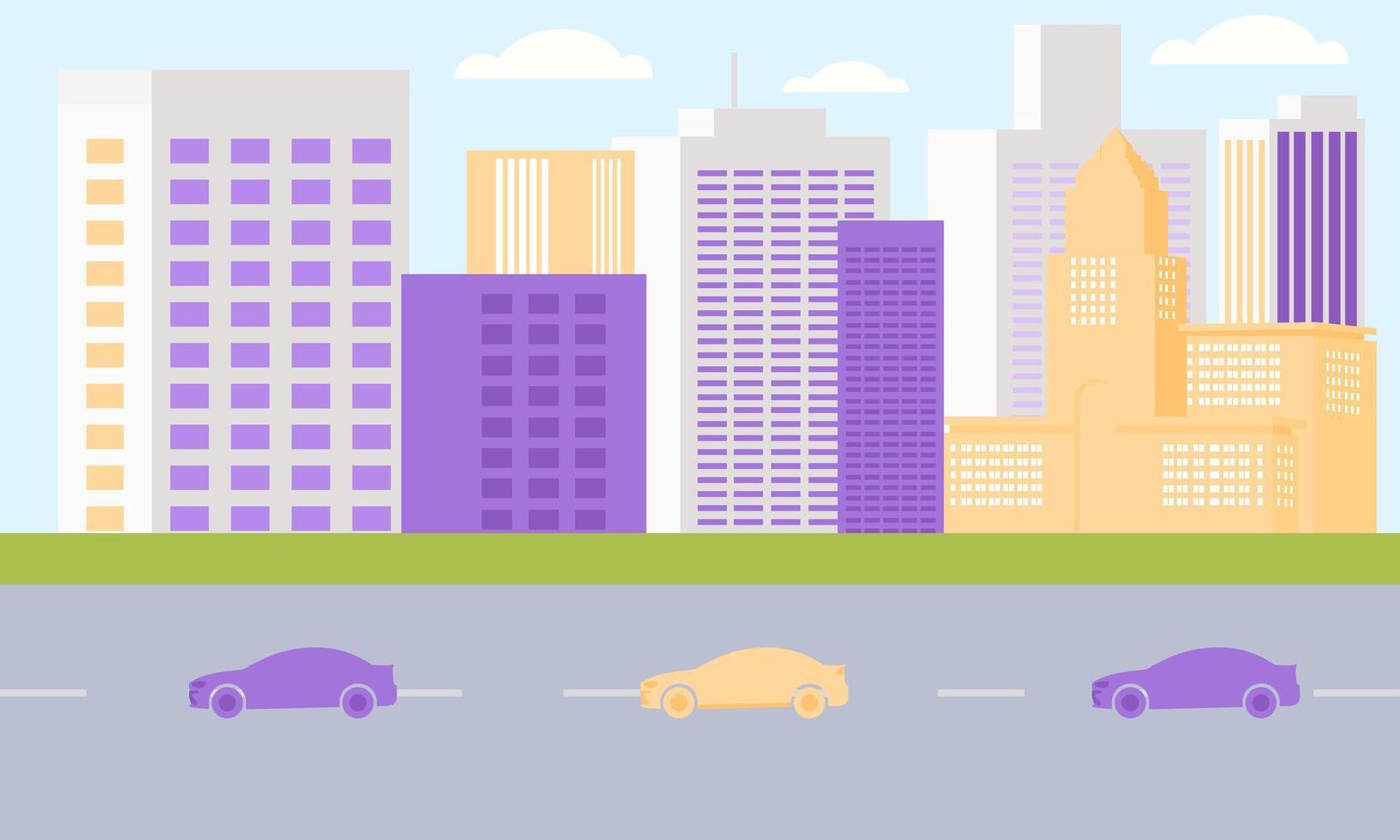 Cars Vehicle in City Road Traffic with Cityscape in Bright Day vector