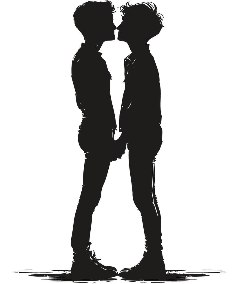 Diverse LGBT Couple Silhouettes Embracing Love and Partnership, Isolated on White Background vector