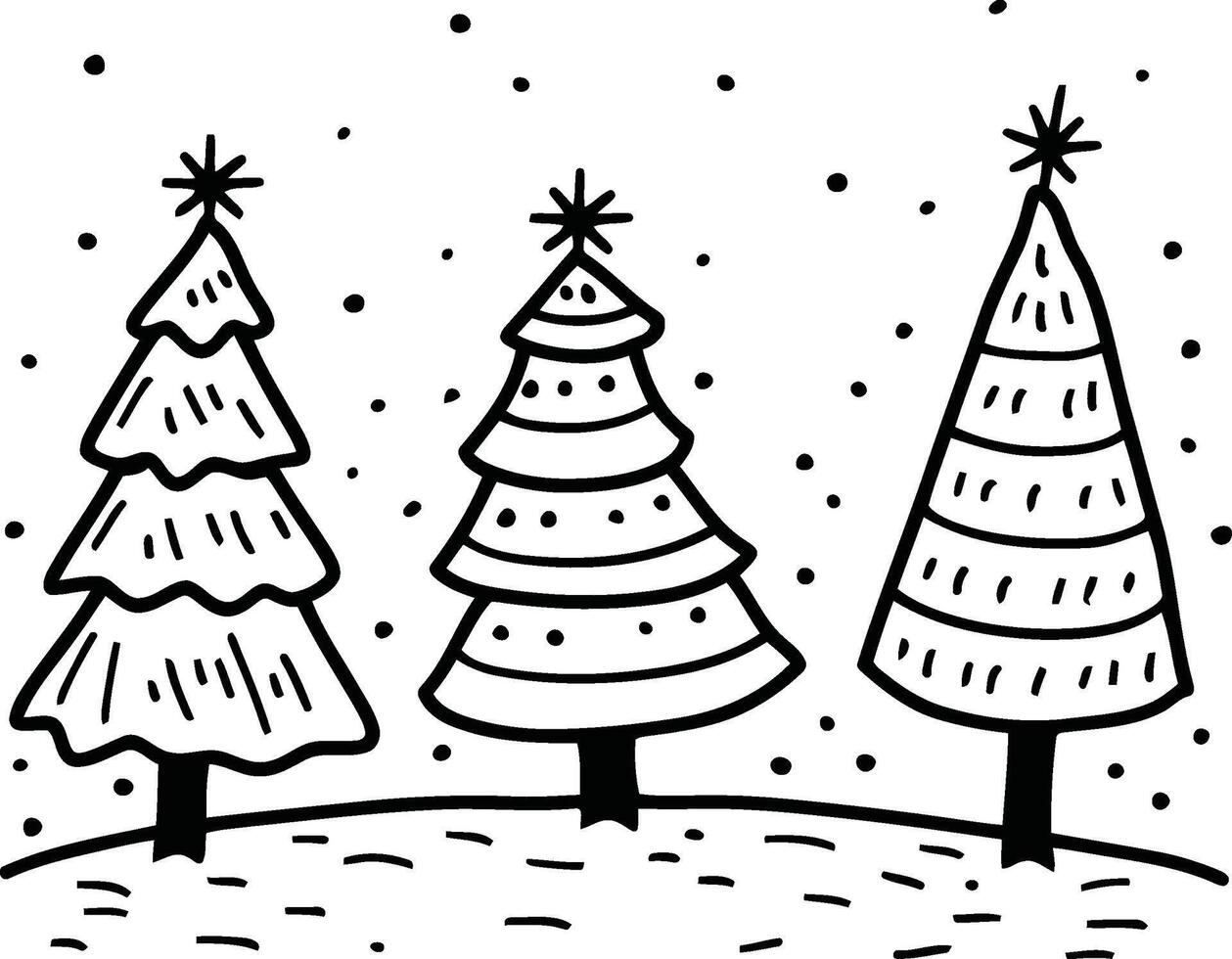 Black and White Christmas Tree Coloring Page on White Background vector