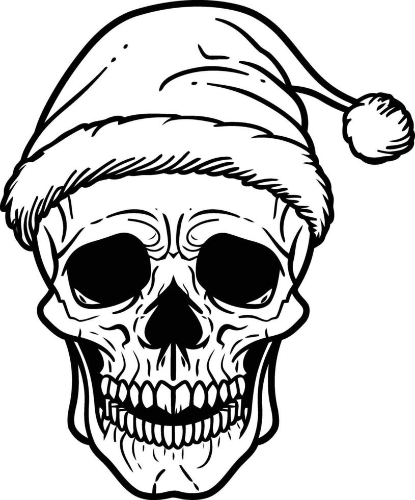 Hand Drawn Christmas Skull Illustration with Santa Claus, Design vector
