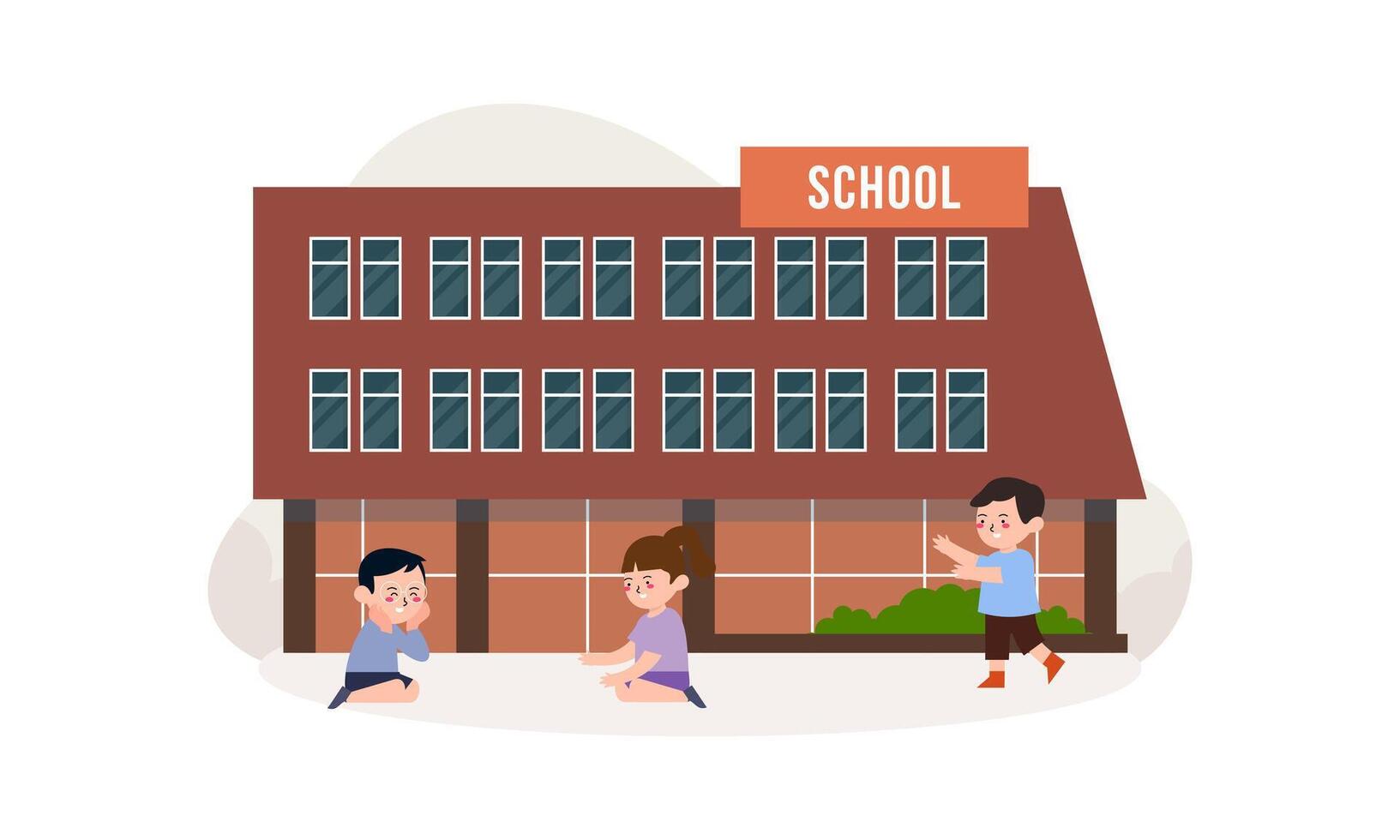 School building and children in the front yard of the school illustration vector