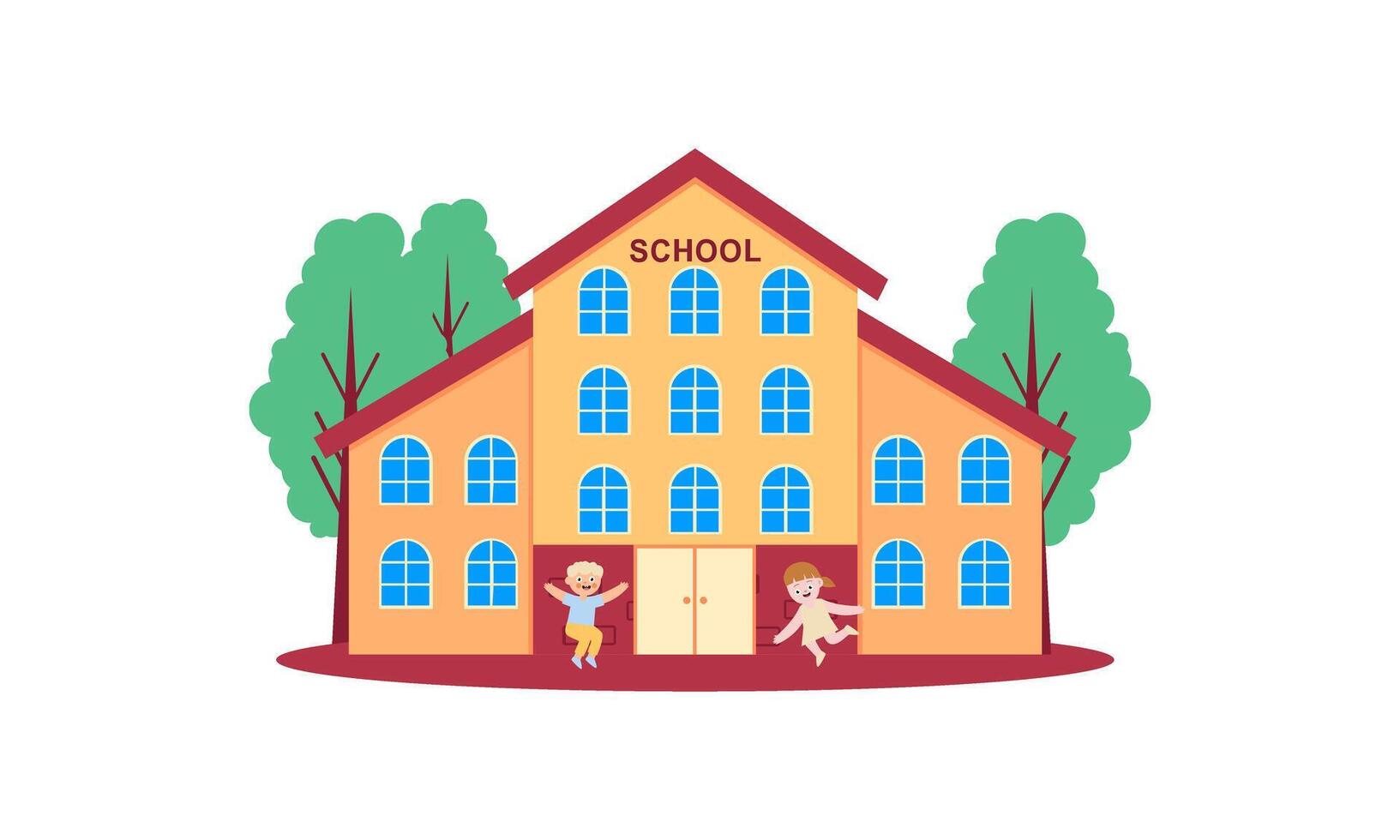 School building and children in the front yard of the school illustration vector