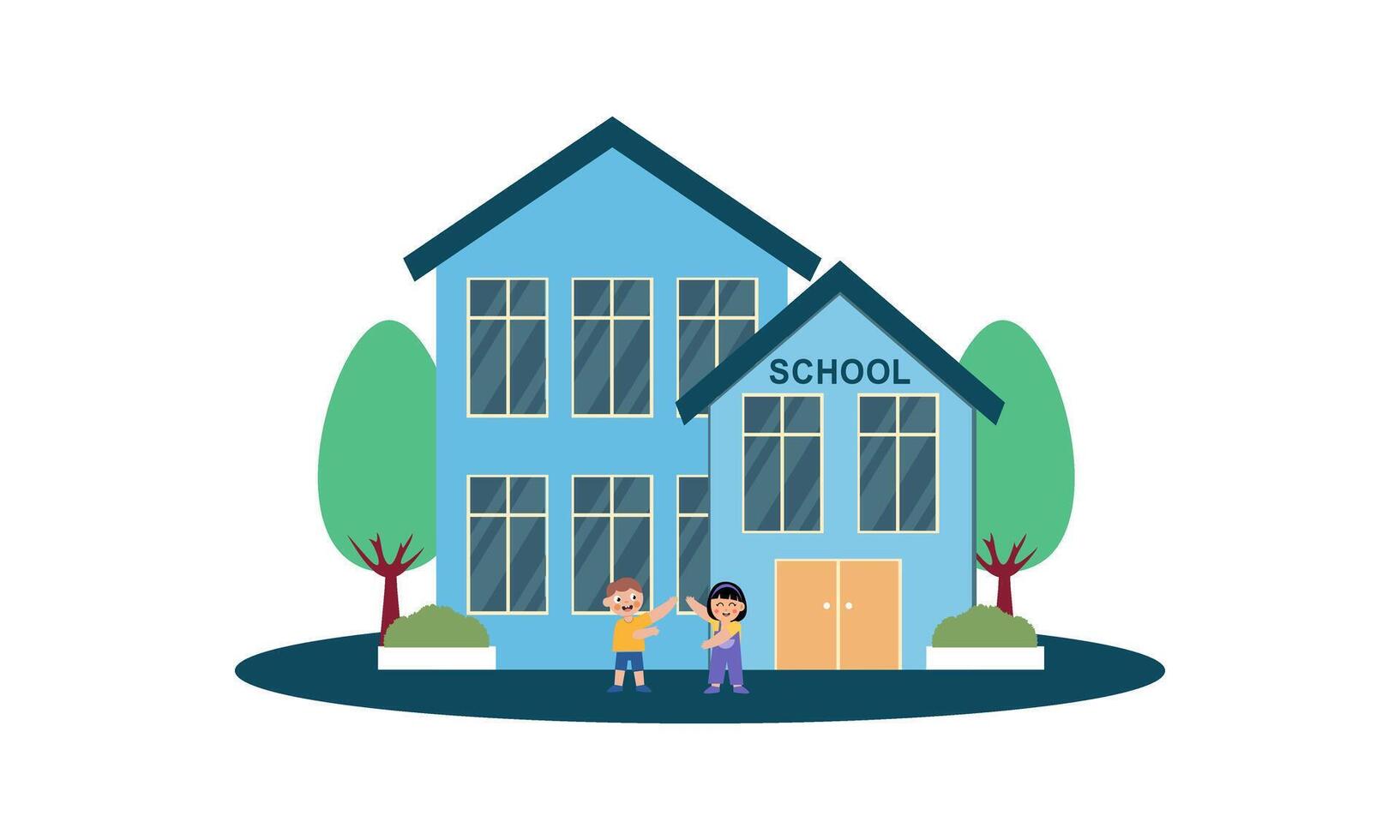 School building and children in the front yard of the school illustration vector