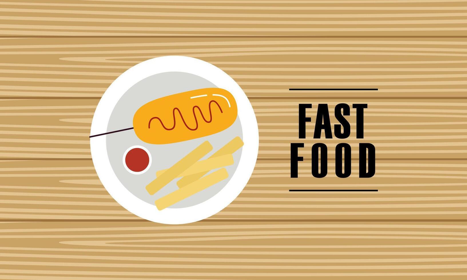 fast foods on wooden background vector