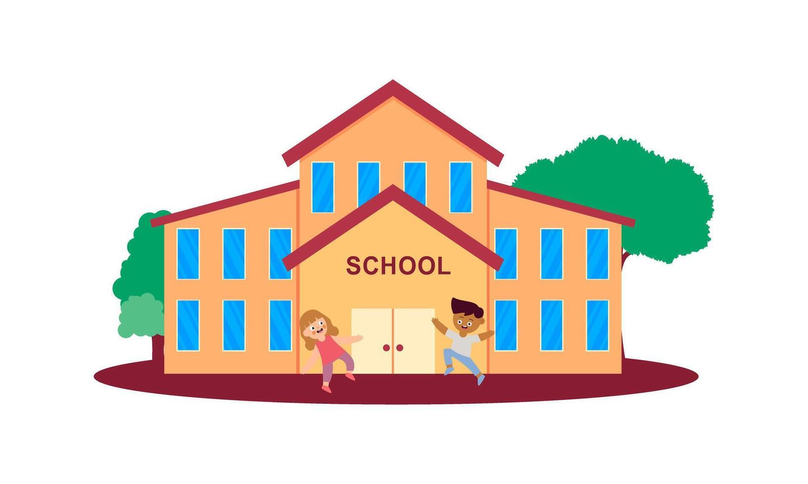 School building and children in the front yard of the school illustration vector