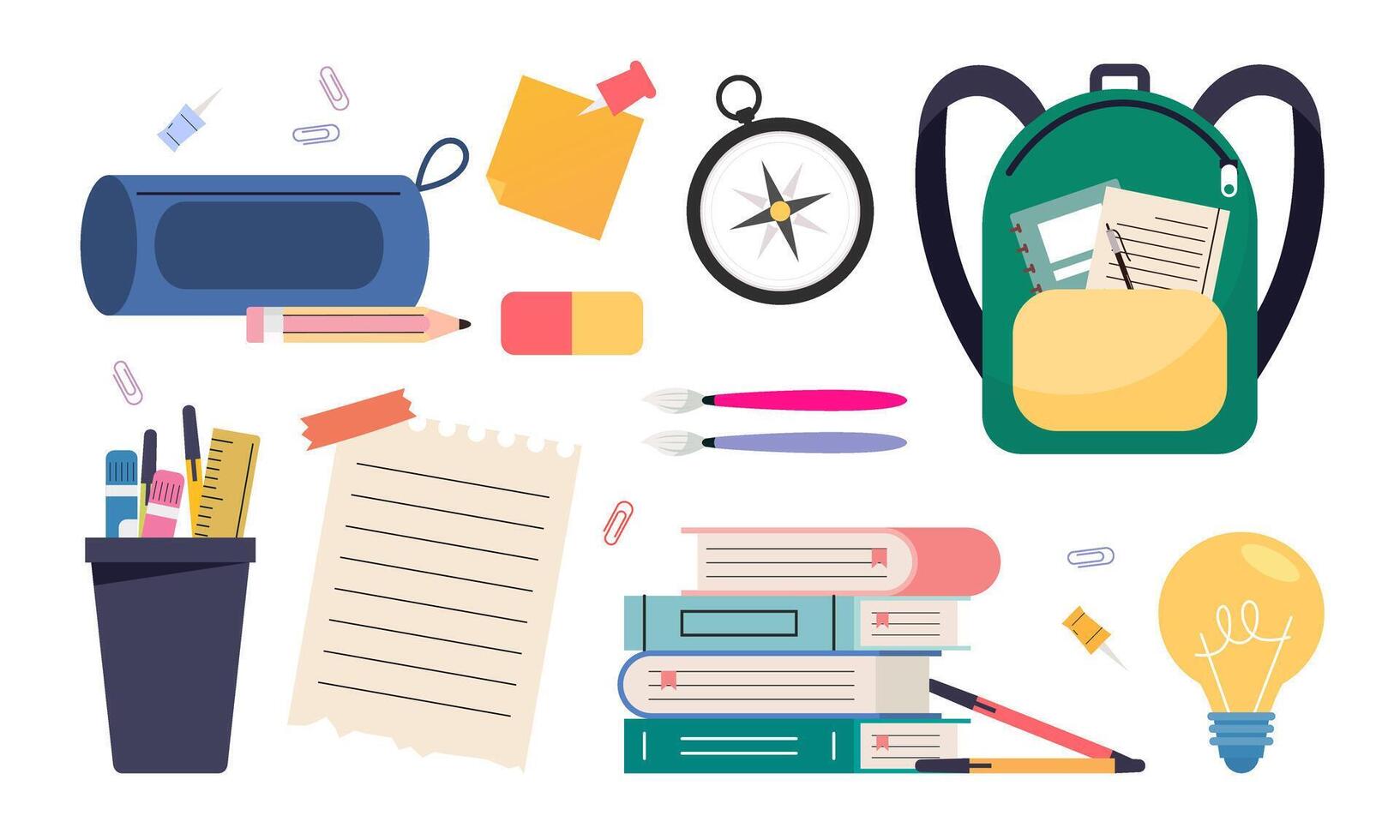 Different stationery for studying illustrations set vector