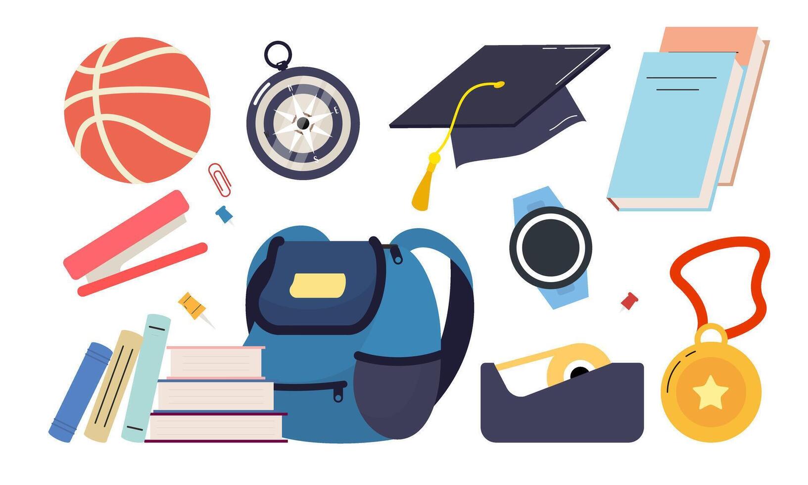 Different stationery for studying illustrations set vector