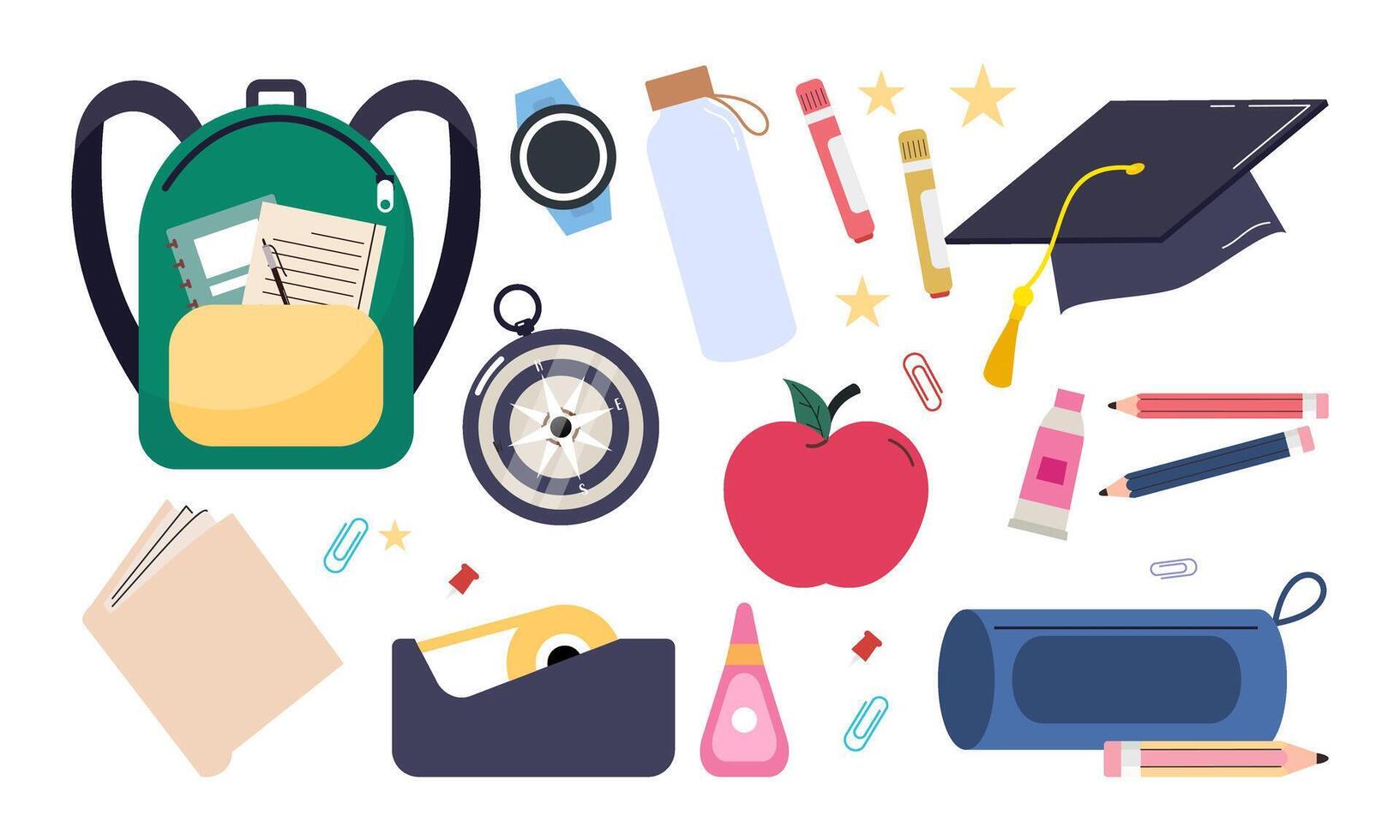 Different stationery for studying illustrations set vector