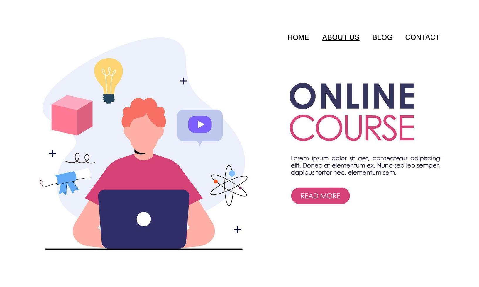 Online course or elearning concept landing page template vector