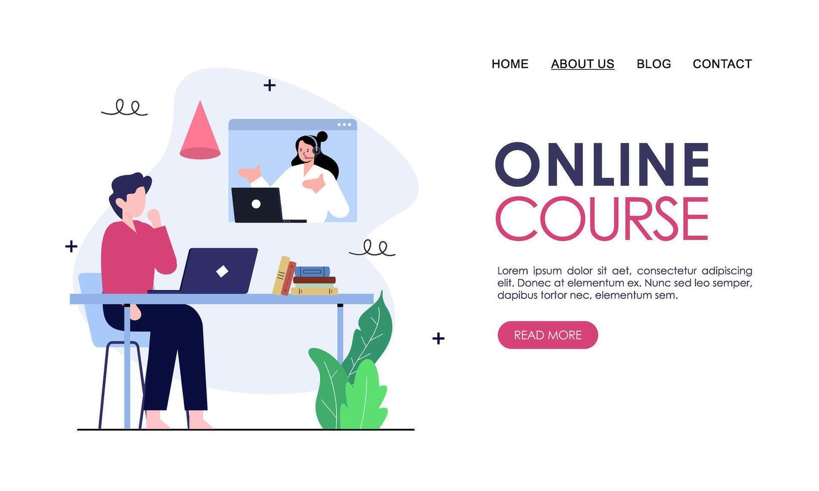 Online course or elearning concept landing page template vector