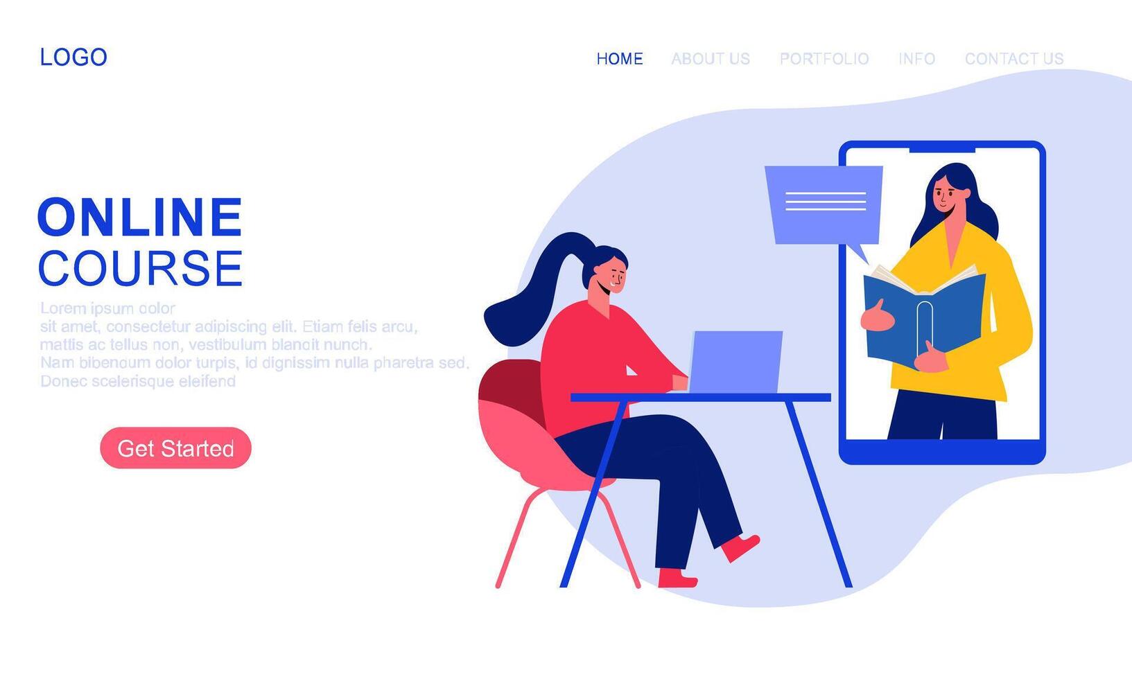 Online course or elearning concept landing page template vector