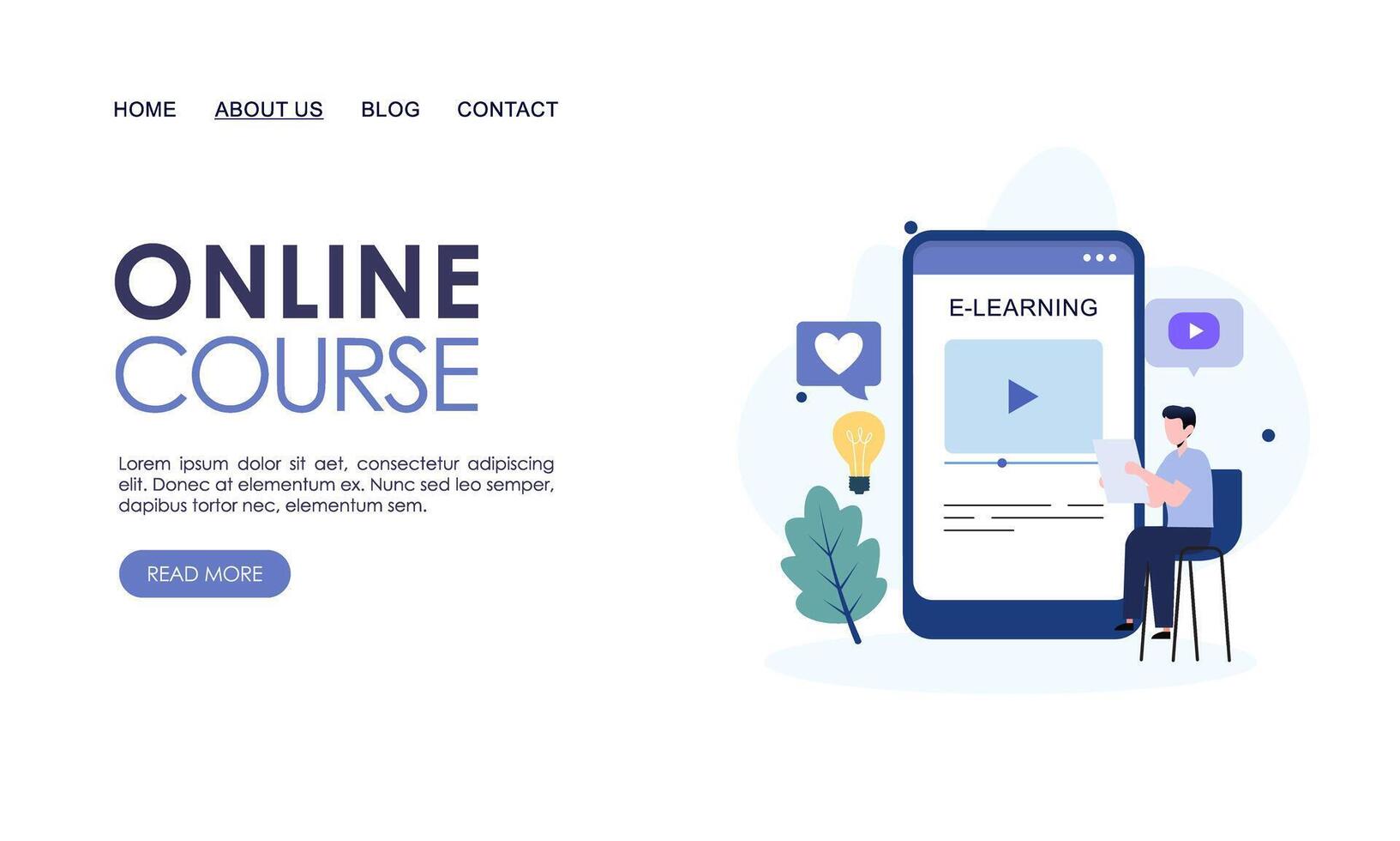 Online course or elearning concept landing page template vector