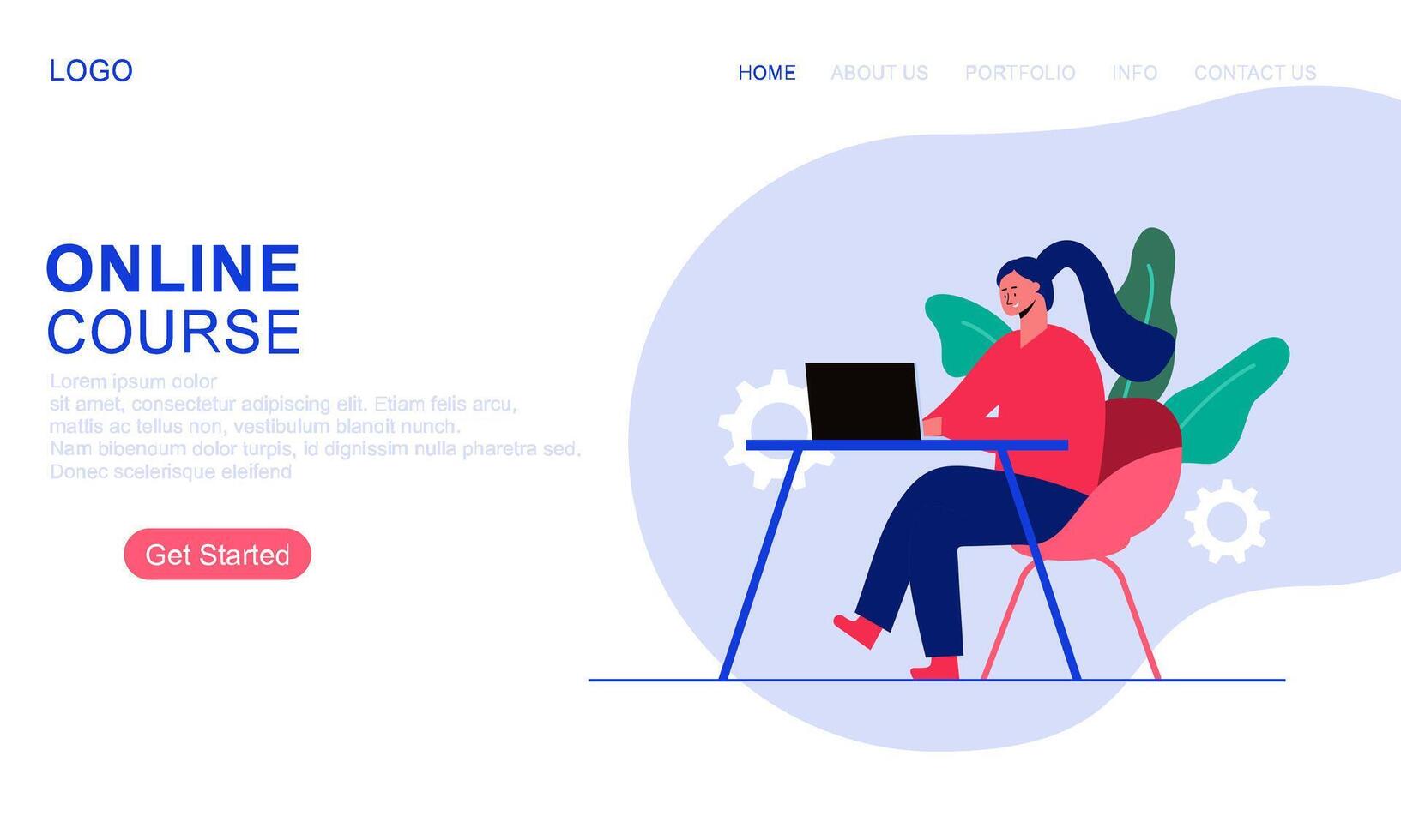 Online course or elearning concept landing page template vector