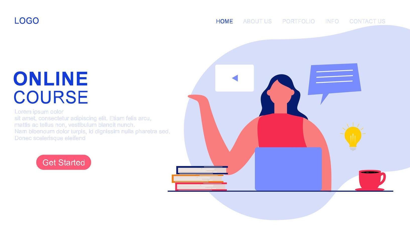 Online course or elearning concept landing page template vector