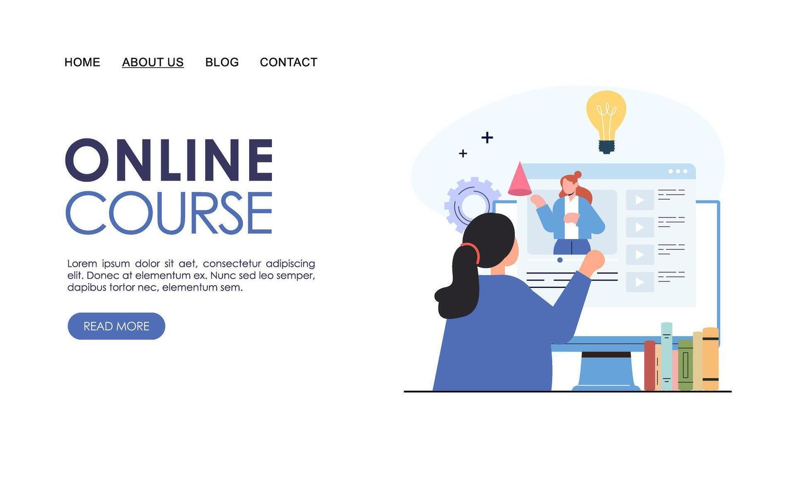 Online course or elearning concept landing page template vector