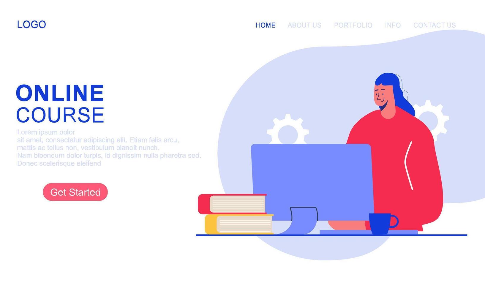 Online course or elearning concept landing page template vector