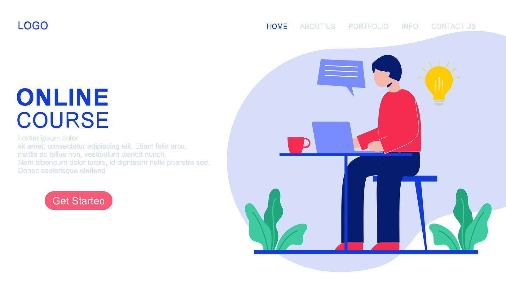 Online course or elearning concept landing page template vector